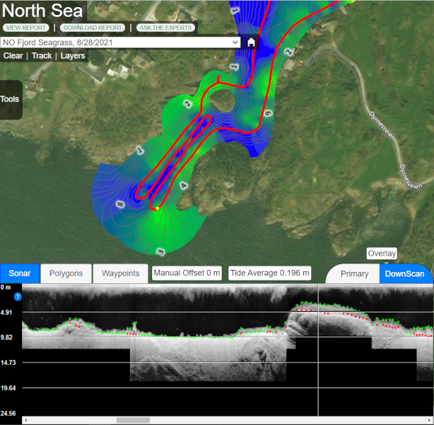 The .sl2 file uploaded and processed by EcoSound and tidal offsets applied from Marea Tides. Depth and Plant height (percent biovolume) mapped and available as GIS data exports